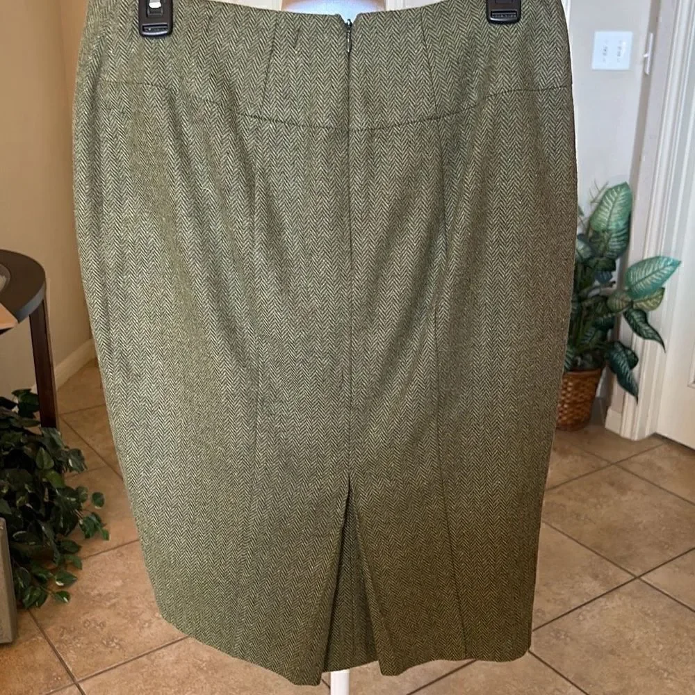 Eva Franco Anthropologie Womens Size 8 Green Tweed Faux Wrap Midi Skirt NWOT